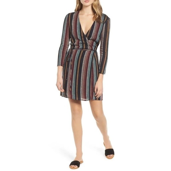 NWT!! RAILS Lola Varadero Stripe Wrap Dress Tie Waist Metallic Mini Medium - Picture 1 of 16